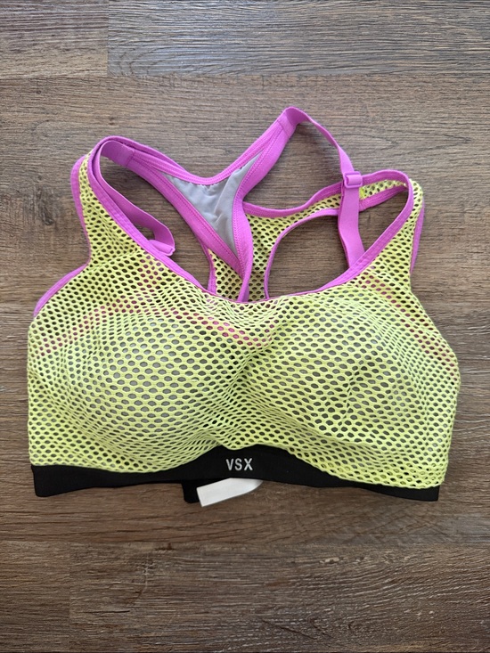 Victoria's Secret Other - Victoria's Secret VSX Neon Yellow Mesh Sports Bra with Purple Trim